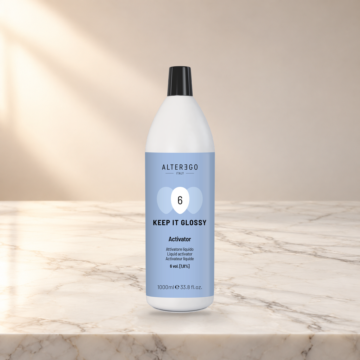 Alter Ego Italy Keep It Glossy — Activator 6 Vol. / 1000 ML / 33.81 oz — product photo on marble countertop