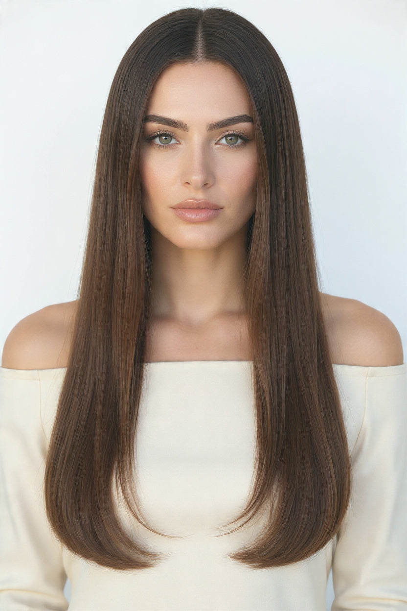Tape-In 24" 55g Professional Hair Extensions - #1B/2/6 Dark Chocolate Caramel (aka Piano Key Chocolate Drip)