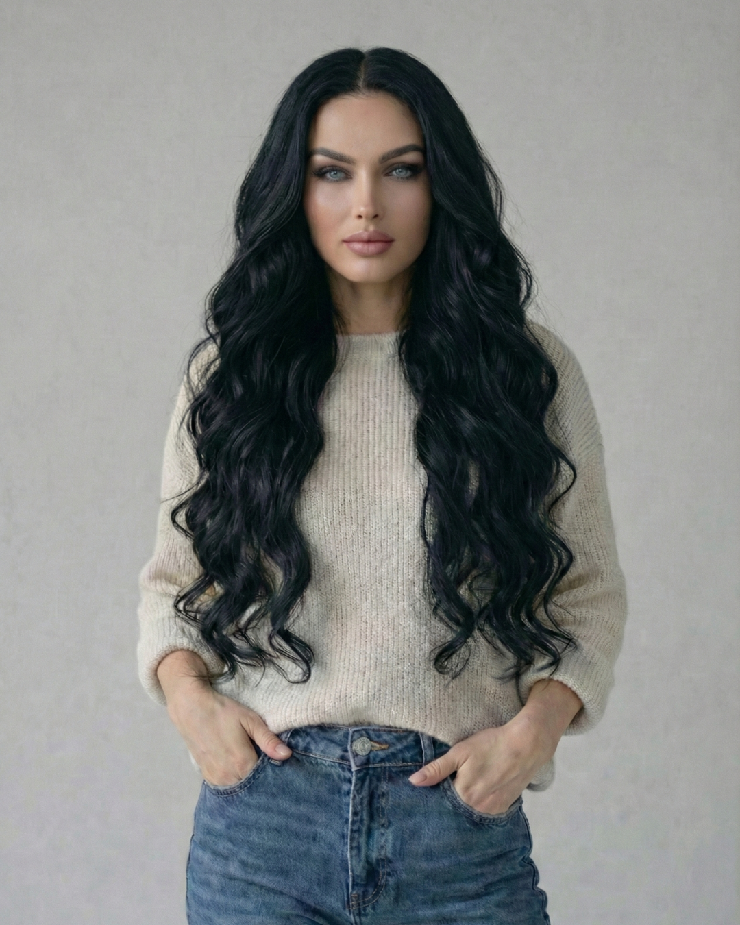 K-Tip 16" 25g Pro Blend Hair Extensions - #1B Midnight (aka Off Black)