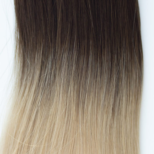 Tape-In 18" 50g Single Donor Virgin - #2/18 Café Noir Balayage (aka Balayage Dark Brown/Dirty Blonde)