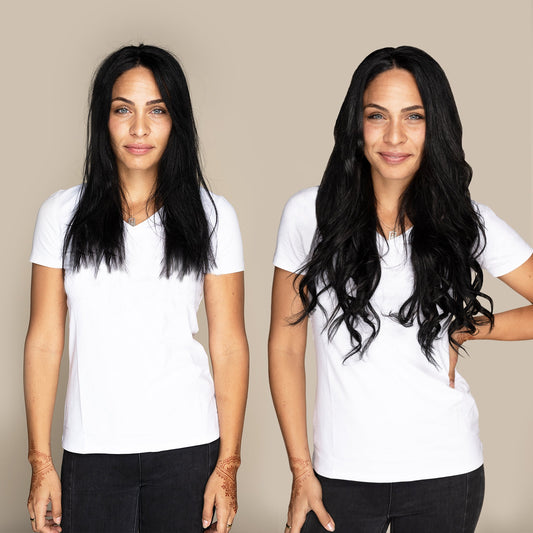 The Ava - #1 Noir (aka Jet Black) 20" Seamless Clip-In Hair Extensions (Volume Bundle)