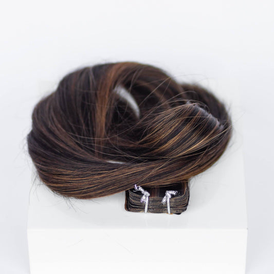 Tape-In 24" 55g Professional Hair Extensions - #1B/2/6 Dark Chocolate Caramel (aka Piano Key Chocolate Drip)
