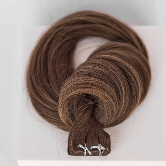 Tape-In 22" 50g Professional Hair Extensions - #8 Whiskey Brown (aka Ash Brown)