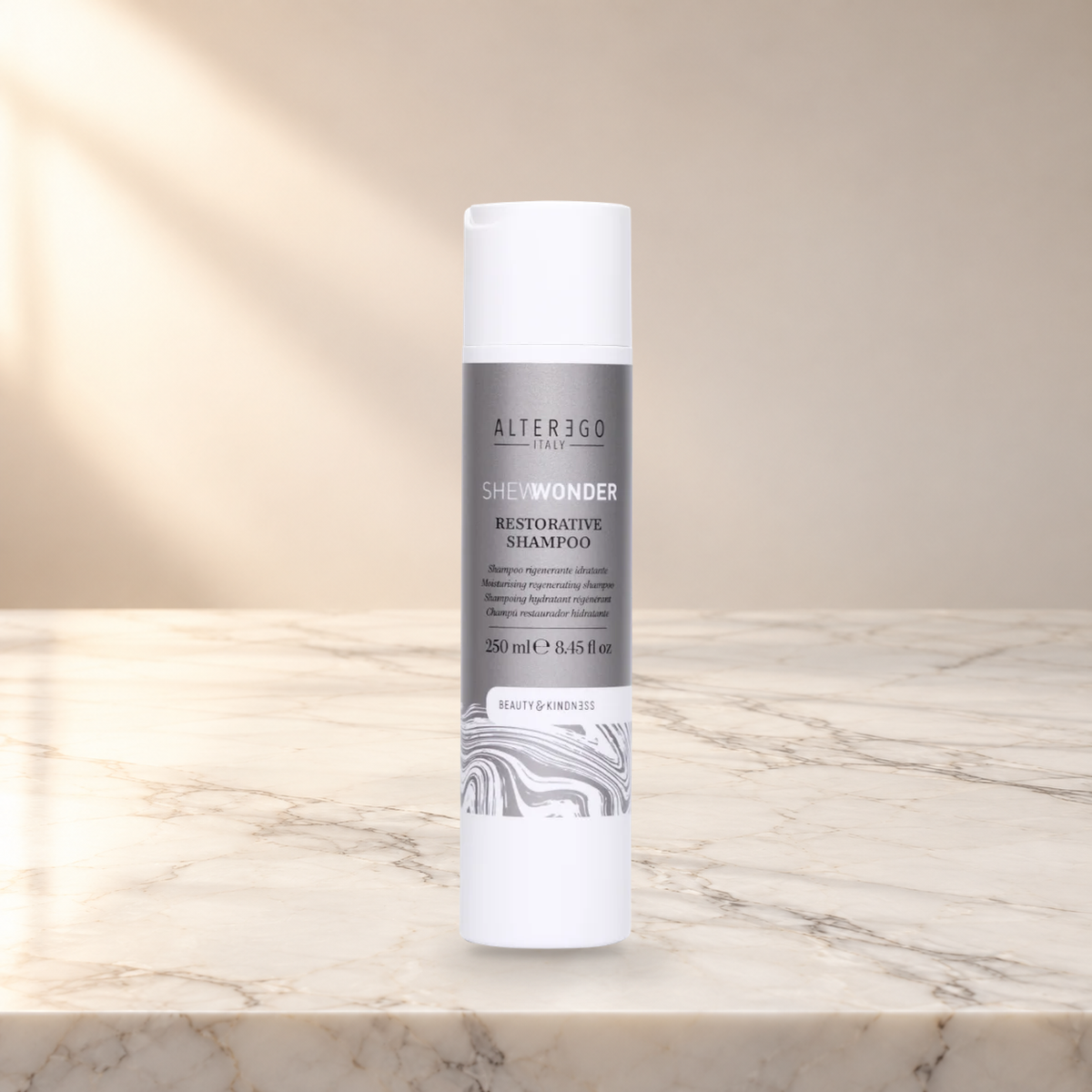 Alter Ego Italy She Wonder — She Wonder Restorative Shampoo / 250 ML / 8.45 oz — product photo on marble countertop