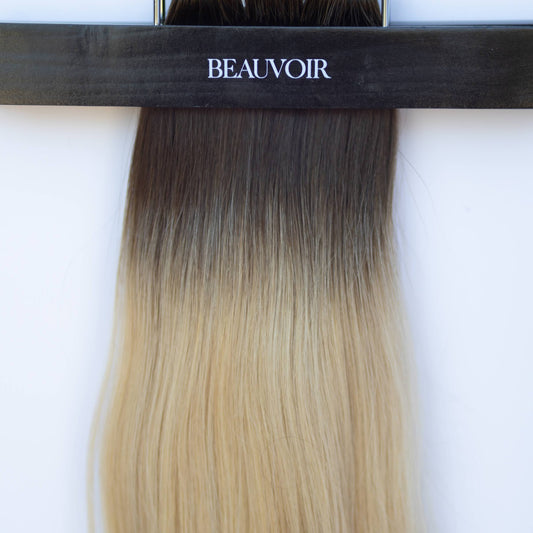 Machine-Tied Weft 16" 120g Pro Blend Hair Extensions - #2/18 Café Noir Balayage (aka Balayage Dark Brown/Dirty Blonde)