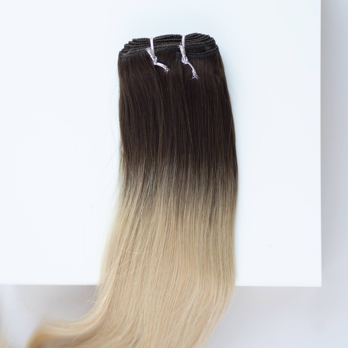 Machine-Tied Weft 22" 160g Pro Blend Hair Extensions - #2/18 Café Noir Balayage (aka Balayage Dark Brown/Dirty Blonde)