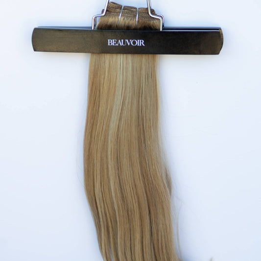 Machine-Tied Weft 16" 120g Pro Blend Hair Extensions - #6/18 Sea Salt & Caramel (aka Highlight Hot Toffee Blonde)