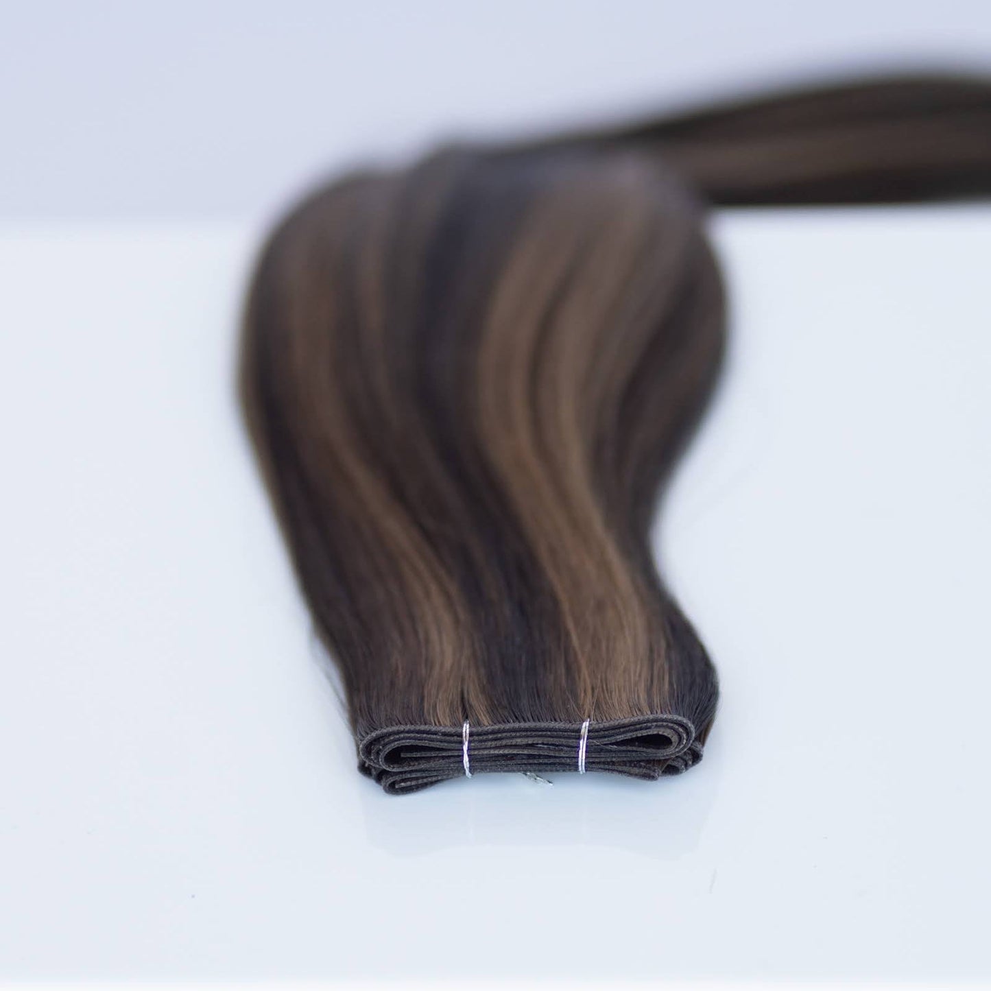 Genius (Micro) Weft 18" 68g Pro Blend Hair Extensions - #1B/2/6 Dark Chocolate Caramel (aka Piano Key Chocolate Drip)